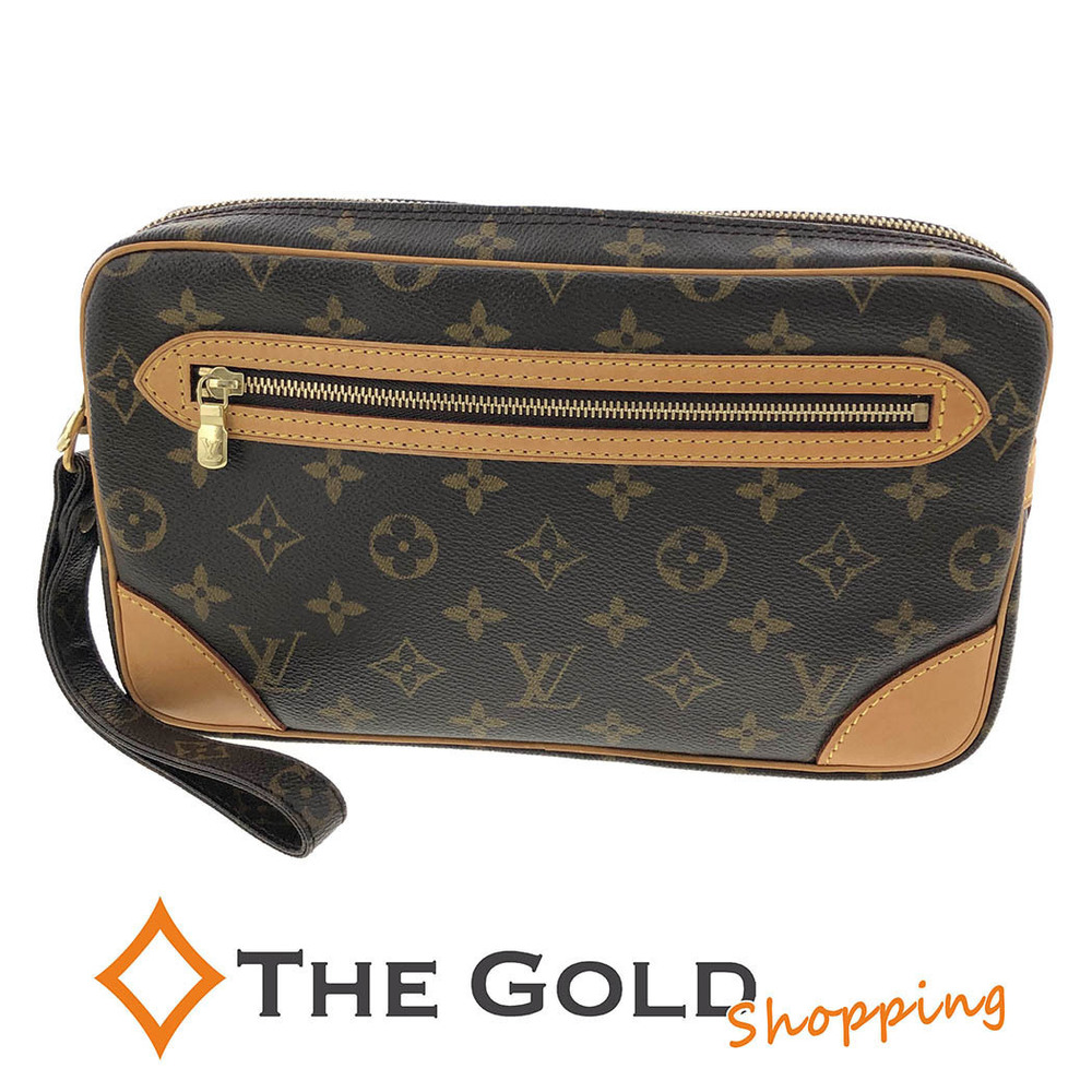 Louis Vuitton Marly Dragonne Monogram Canvas Clutch Bag Brown